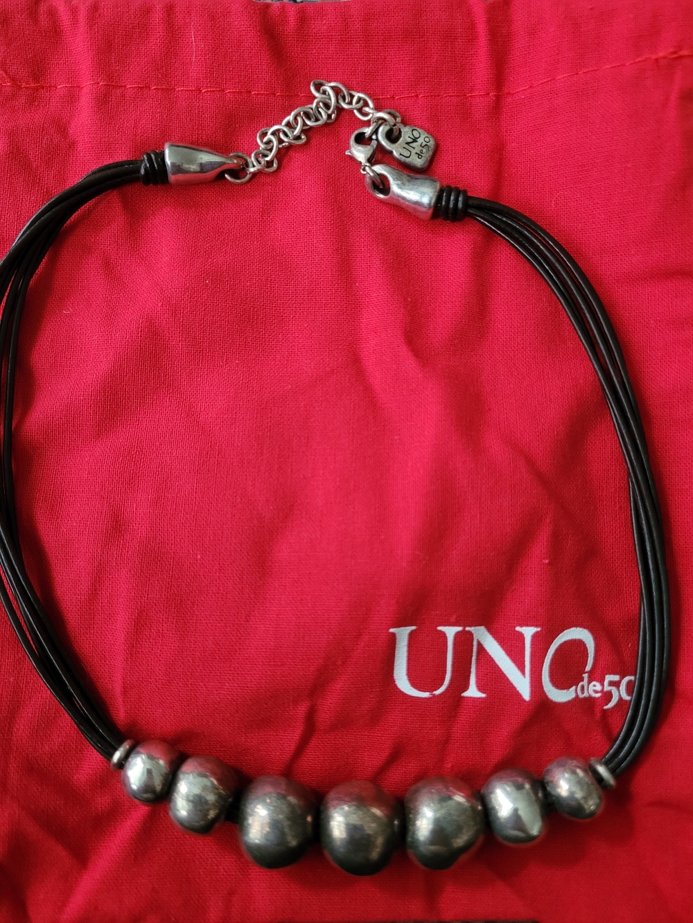 UNO de 50 Black Multi-Cord Necklace with Silver Beads